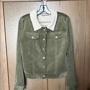 Olive Green Corduroy Jacket with Sherpa Collar